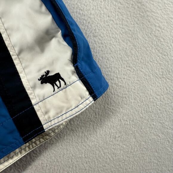 Vintage Abercrombie & Fitch Swim Trunks Men's 32 Blue Moose Logo Preppy Lined - Picture 2 of 9